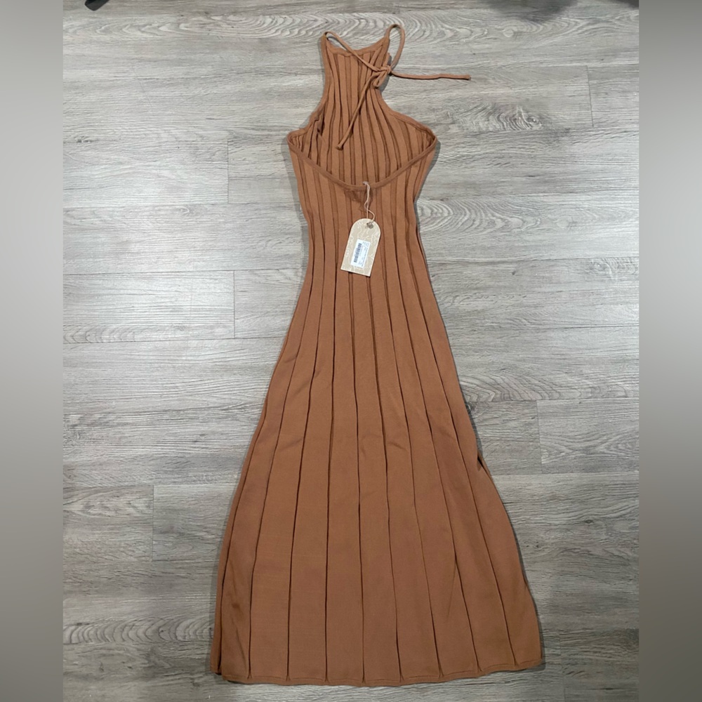 Meshki Adrienne Halter Neck Midi Dress Elegant Tan Medium - Picture 6 of 6